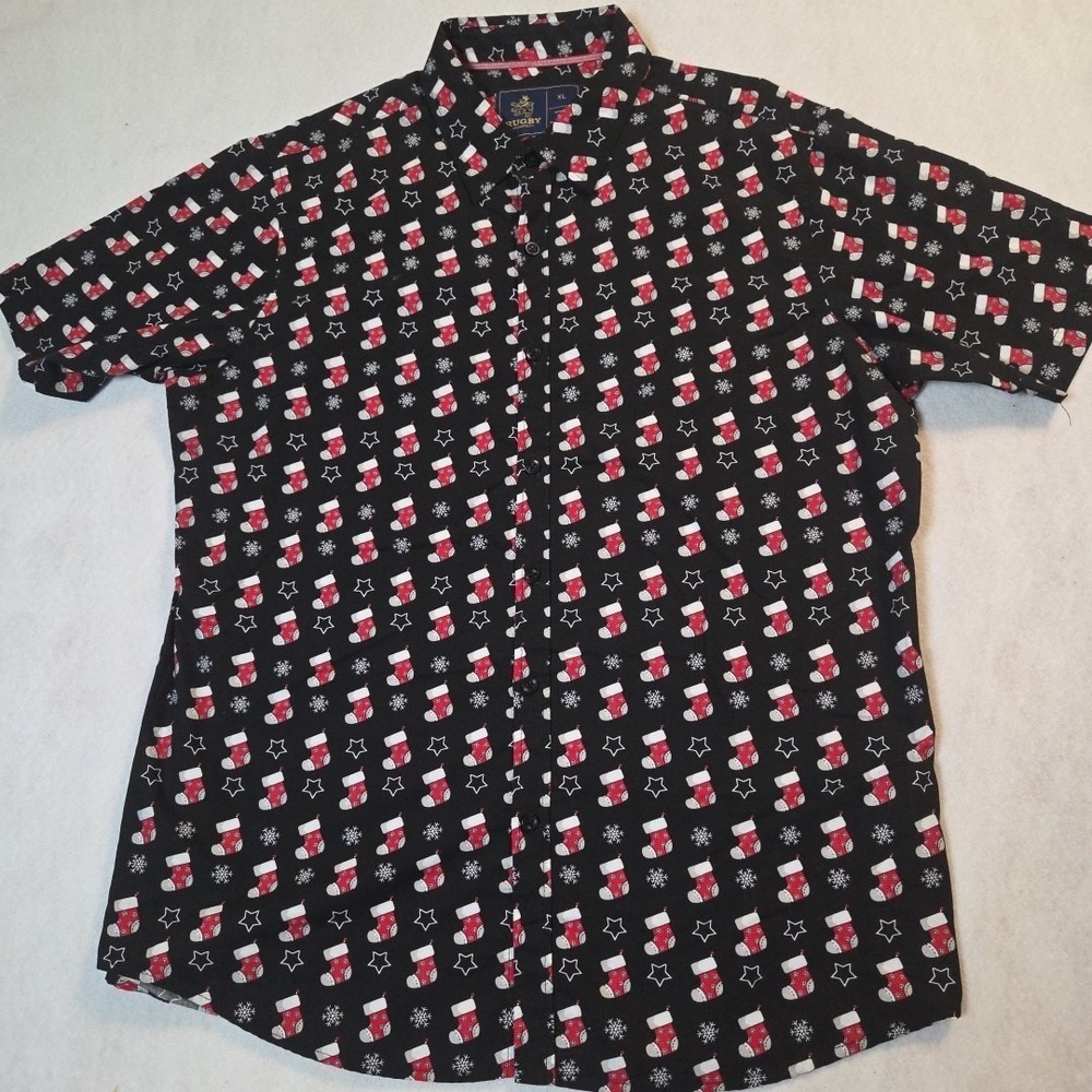Rugby University shirt mens XL  Black christmas stockings Short Sleeve NWOT